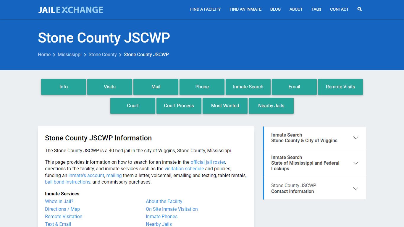 Stone County JSCWP, MS Inmate Search, Information - Jail Exchange